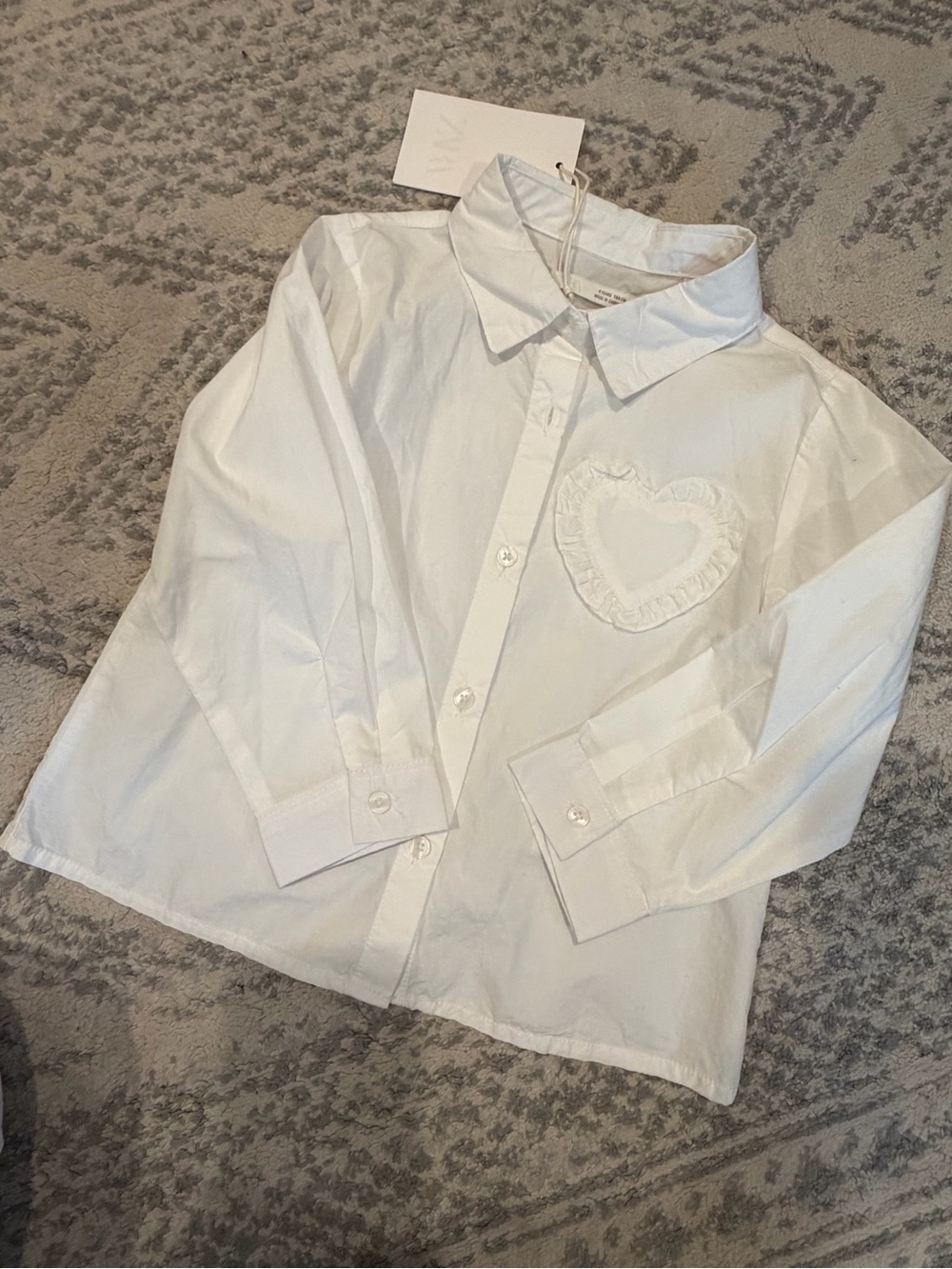 Zara White Button-Down Shirt with Ruffled Heart